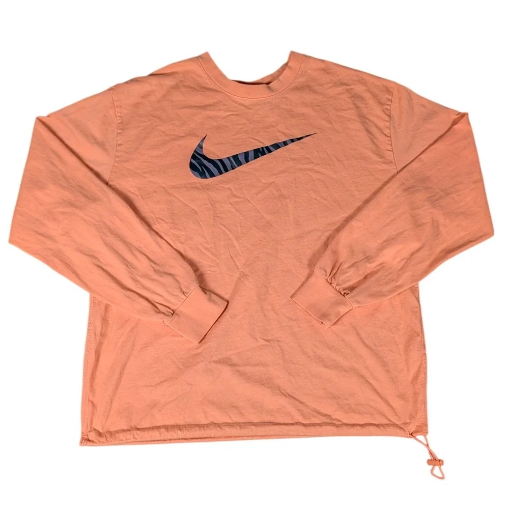 Nike Long Sleeve Shirt Peach Zebra Print Swoosh Adjustable Hem Top